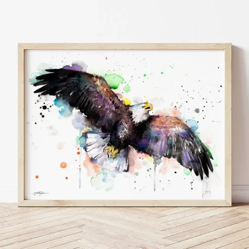 Bald Eagle watercolor painting the artwork on the T-shirt by Slaveika Aladjova