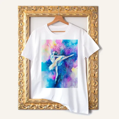 Ballerina T-Shirt, Watercolor Art Tee Ballerina watercolor painting printed on a white cotton T-shirt by Slaveika Aladjova