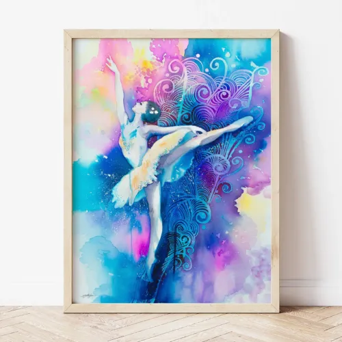 Ballerina watercolor painting the artwork on the T-shirt by Slaveika Aladjova