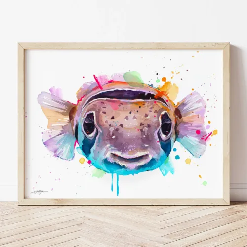 Balloonfish watercolor painting the artwork on the T-shirt by Slaveika Aladjova