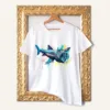 Basking Shark watercolor painting printed on a white cotton T-shirt by Slaveika Aladjova