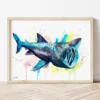 Basking Shark watercolor painting the artwork on the T-shirt by Slaveika Aladjova