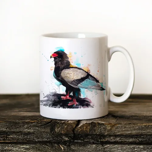 Bateleur Eagle Art Mug, Watercolor Ceramic Mug 11 oz Bateleur Eagle watercolor painting printed on an 11 oz ceramic art mug by Slaveika Aladjova