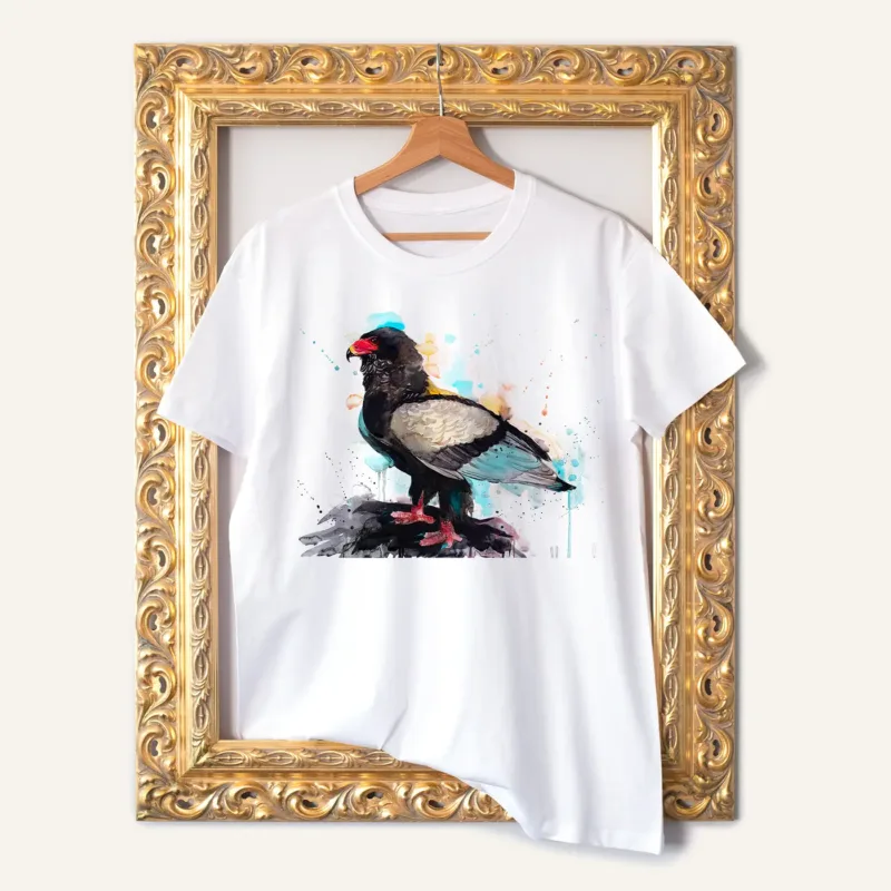 Bateleur Eagle watercolor painting printed on a white cotton T-shirt by Slaveika Aladjova