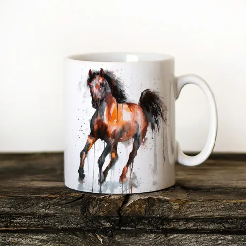 Bay Horse watercolor painting printed on an 11 oz ceramic art mug by Slaveika Aladjova