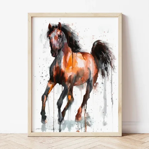 Bay Horse watercolor painting the artwork on the T-shirt by Slaveika Aladjova
