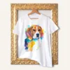 Beagle watercolor painting printed on a white cotton T-shirt by Slaveika Aladjova