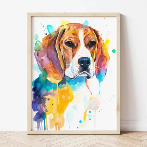 Beagle watercolor painting the artwork on the T-shirt by Slaveika Aladjova