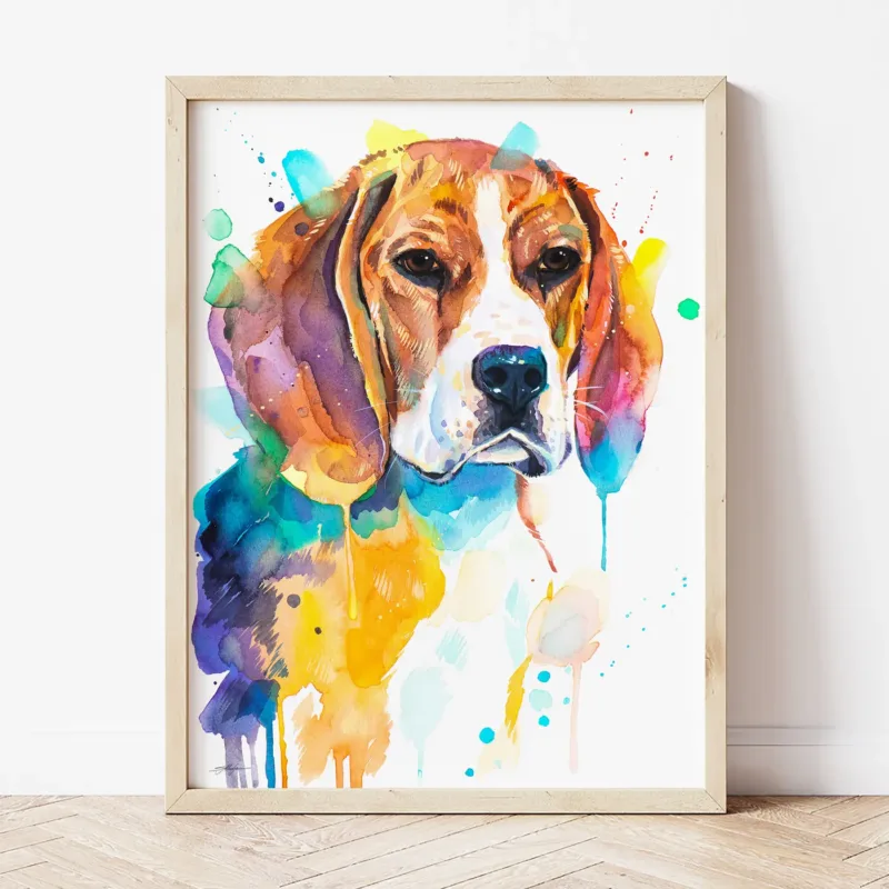 Beagle watercolor painting the artwork on the T-shirt by Slaveika Aladjova
