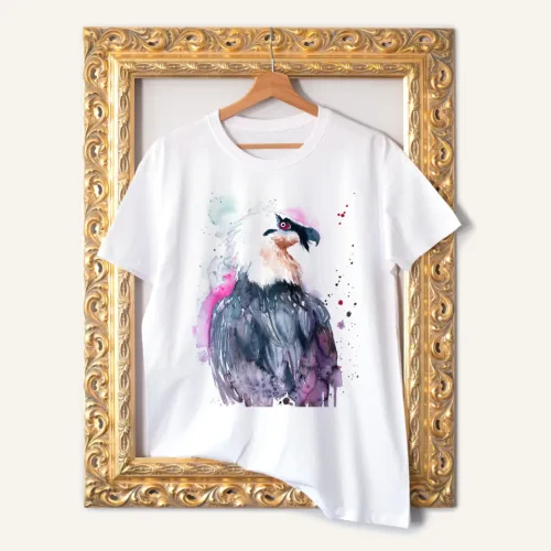 Bearded Vulture watercolor painting printed on a white cotton T-shirt by Slaveika Aladjova