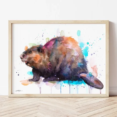Beaver watercolor painting the artwork on the T-shirt by Slaveika Aladjova