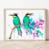 Bee-eaters watercolor painting the artwork on the T-shirt by Slaveika Aladjova