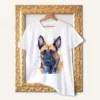 Belgian Malinois watercolor painting printed on a white cotton T-shirt by Slaveika Aladjova