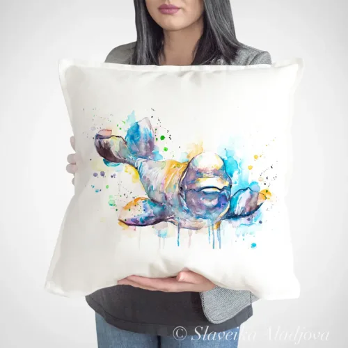 Beluga Whale Art Pillow Cover, Watercolor Cushion 50 × 50 cm Beluga Whale watercolor painting printed on a 50 x 50 cm cotton art pillow cover by Slaveika Aladjova
