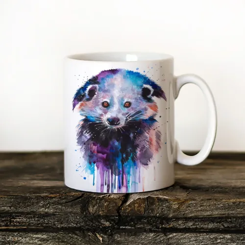 Binturong watercolor painting printed on an 11 oz ceramic art mug by Slaveika Aladjova