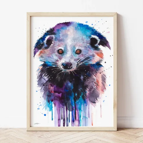 Binturong watercolor painting the artwork on the T-shirt by Slaveika Aladjova