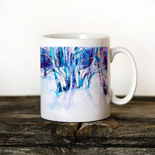 Birch Forest Art Mug, Watercolor Ceramic Mug 11 oz Birch Forest watercolor painting printed on an 11 oz ceramic art mug by Slaveika Aladjova