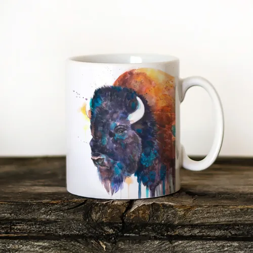 Bison Portrait Art Mug, Watercolor Ceramic Mug 11 oz Bison Portrait watercolor painting printed on an 11 oz ceramic art mug by Slaveika Aladjova
