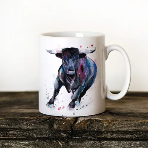 Black Bull Art Mug, Watercolor Ceramic Mug 11 oz Black Bull watercolor painting printed on an 11 oz ceramic art mug by Slaveika Aladjova