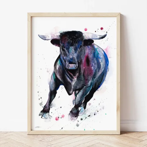 Black Bull watercolor painting the artwork on the T-shirt by Slaveika Aladjova