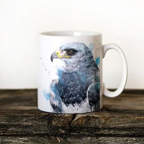 Black-chested Buzzard-Eagle Art Mug, Watercolor Ceramic Mug 11 oz Black-chested Buzzard-Eagle watercolor painting printed on an 11 oz ceramic art mug by Slaveika Aladjova