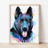 Black German Shepherd watercolor painting the artwork on the T-shirt by Slaveika Aladjova