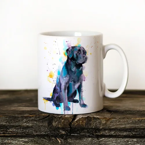Black Labrador Art Mug, Watercolor Ceramic Mug 11 oz Black Labrador watercolor painting printed on an 11 oz ceramic art mug by Slaveika Aladjova