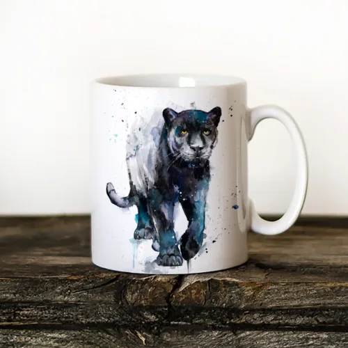 Black Panther Art Mug, Watercolor Ceramic Mug 11 oz Black Panther watercolor painting printed on an 11 oz ceramic art mug by Slaveika Aladjova