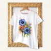 Blue Anemones watercolor painting printed on a white cotton T-shirt by Slaveika Aladjova