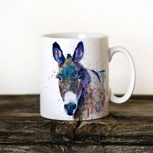 Blue Donkey Art Mug, Watercolor Ceramic Mug 11 oz Blue Donkey watercolor painting printed on an 11 oz ceramic art mug by Slaveika Aladjova