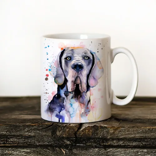 Blue Great Dane watercolor painting printed on an 11 oz ceramic art mug by Slaveika Aladjova