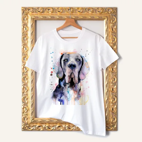 Blue Great Dane watercolor painting printed on a white cotton T-shirt by Slaveika Aladjova