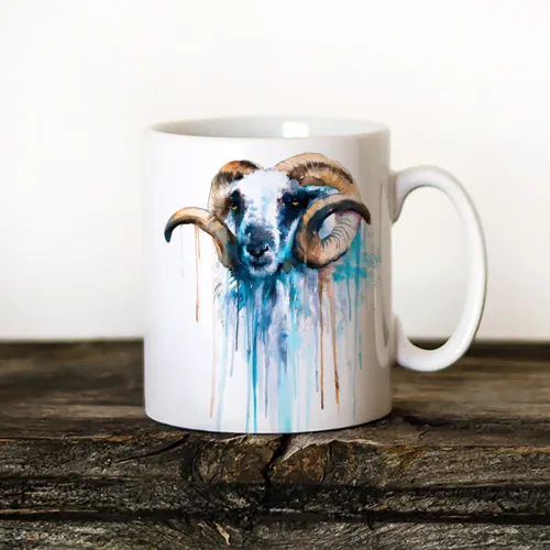 Blue Sheep Art Mug, Watercolor Ceramic Mug 11 oz Blue Sheep watercolor painting printed on an 11 oz ceramic art mug by Slaveika Aladjova