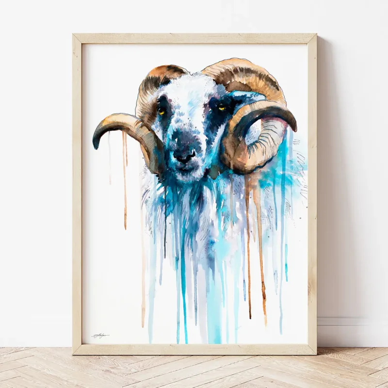 Blue Sheep watercolor painting the artwork on the T-shirt by Slaveika Aladjova