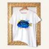 Blue Tang watercolor painting printed on a white cotton T-shirt by Slaveika Aladjova