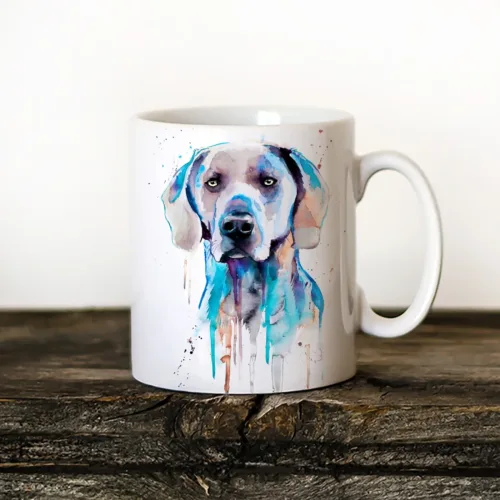 Blue Weimaraner Art Mug, Watercolor Ceramic Mug 11 oz Blue Weimaraner watercolor painting printed on an 11 oz ceramic art mug by Slaveika Aladjova