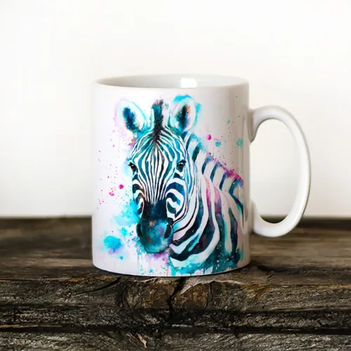 Blue Zebra Art Mug, Watercolor Ceramic Mug 11 oz Blue Zebra watercolor painting printed on an 11 oz ceramic art mug by Slaveika Aladjova