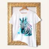 Blue Zebra watercolor painting printed on a white cotton T-shirt by Slaveika Aladjova
