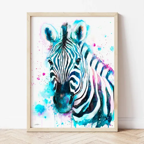 Blue Zebra watercolor painting the artwork on the T-shirt by Slaveika Aladjova
