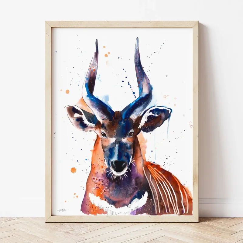 Bongo Antelope watercolor painting the artwork on the T-shirt by Slaveika Aladjova