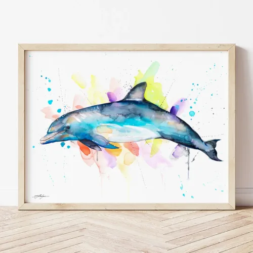 Bottlenose Dolphin watercolor painting the artwork on the T-shirt by Slaveika Aladjova