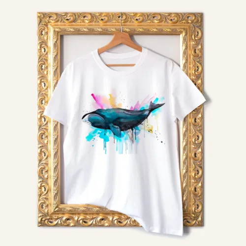 Bowhead Whale watercolor painting printed on a white cotton T-shirt by Slaveika Aladjova