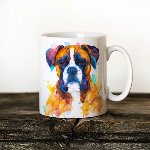 Boxer Dog watercolor painting printed on an 11 oz ceramic art mug by Slaveika Aladjova