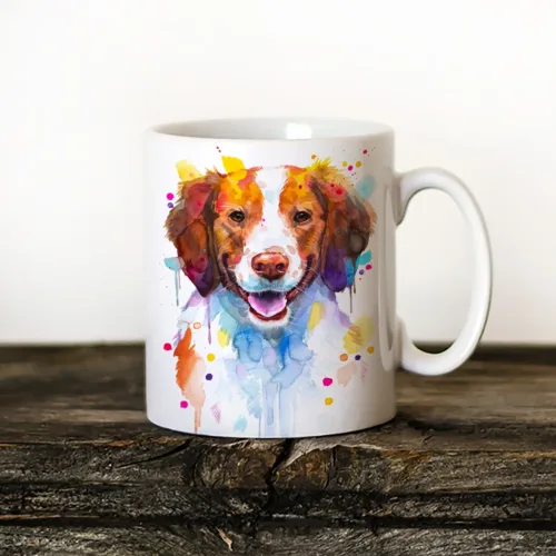 Brittany Spaniel Art Mug, Watercolor Ceramic Mug 11 oz Brittany Spaniel watercolor painting printed on an 11 oz ceramic art mug by Slaveika Aladjova