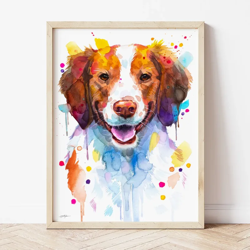 Brittany Spaniel watercolor painting the artwork on the T-shirt by Slaveika Aladjova