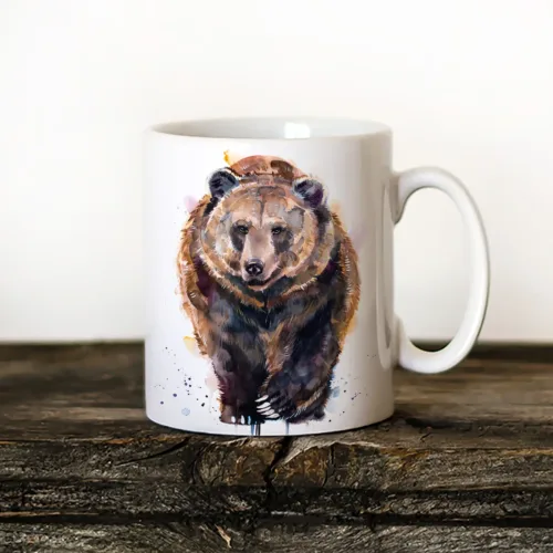 Brown Bear Art Mug, Watercolor Ceramic Mug 11 oz Brown Bear watercolor painting printed on an 11 oz ceramic art mug by Slaveika Aladjova