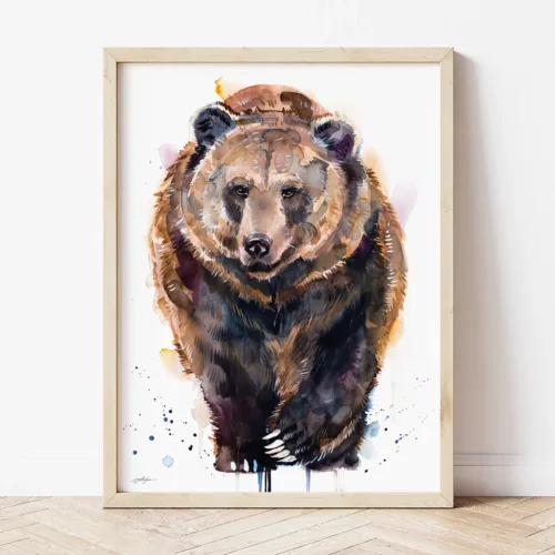 Brown Bear watercolor painting the artwork on the T-shirt by Slaveika Aladjova