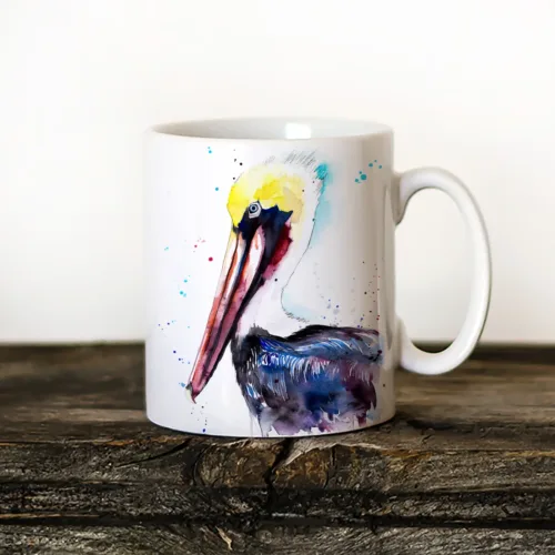 Brown Pelican Art Mug, Watercolor Ceramic Mug 11 oz Brown Pelican watercolor painting printed on an 11 oz ceramic art mug by Slaveika Aladjova
