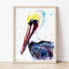 Brown Pelican watercolor painting the artwork on the T-shirt by Slaveika Aladjova