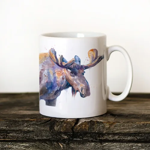 Bull Moose Art Mug, Watercolor Ceramic Mug 11 oz Bull Moose watercolor painting printed on an 11 oz ceramic art mug by Slaveika Aladjova